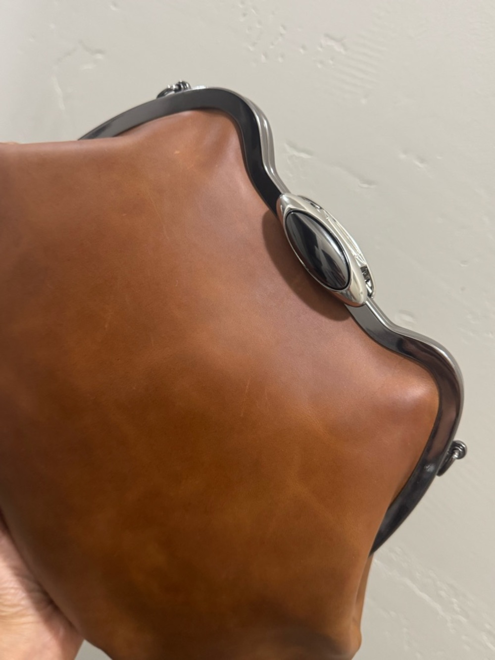 Original Design! Unique Crazy Horse Cowhide Handmade Custom Frame Slouchy Bag - Picture 10 of 16